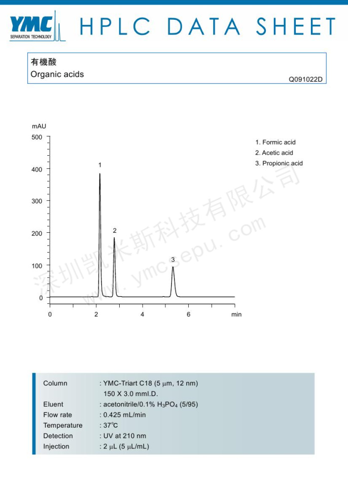 HPLC測定有機酸的色譜圖 HPLC測定有機酸的色譜圖