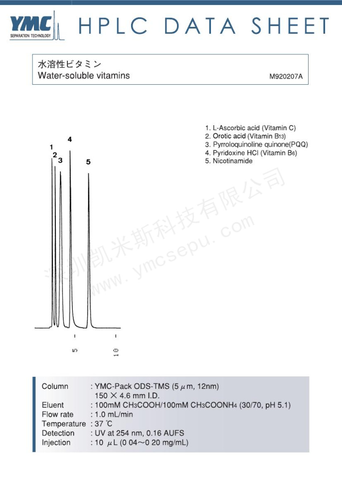 水溶性維生素(VC、B13、B16）的色譜圖