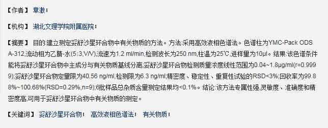 HPLC測定妥舒沙星環(huán)合物中的有關(guān)物質(zhì)